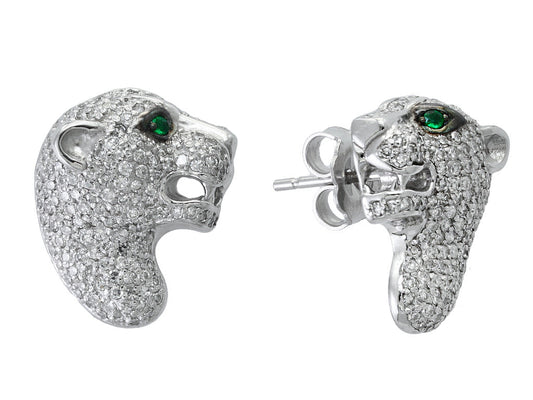 E.H. Collection .89 cttw Diamond and Emerald Panther Earrings 12803