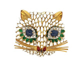 Estate Italian Designer Lunati Italian Cat Enamel Diamond Brooch / Pendant 14108