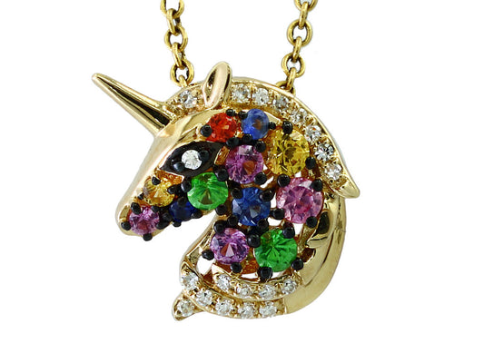 E.H. Collection .33 cttw Multicolor Sapphire/Tsavorite and Diamond Unicorn Pendant with Chain 12927