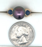 Estate Black Pearl Sapphire 18K Yellow Gold Ring 15527