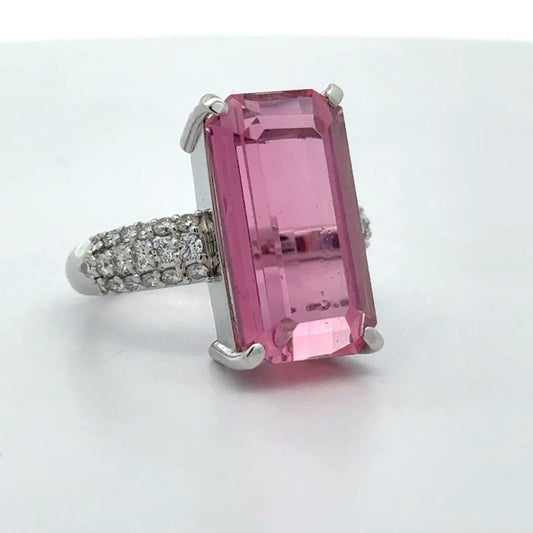 Estate 11.18 ct Pink Tourmaline Diamond Platinum Ring 15535