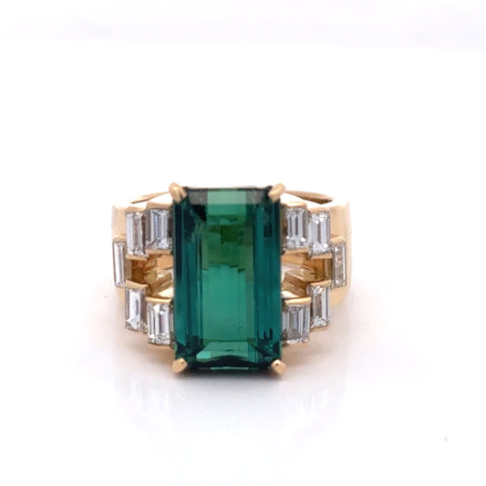 Estate Designer 6.16 ct Green Tourmaline Diamond 18K YG Ring 15541