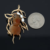 Estate Carved Agate & Pearl Fish Pendant/Brooch 15561