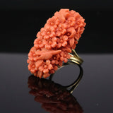 Natural Carved Coral and 14K Yellow Gold Italian Ring