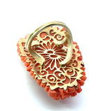 Natural Carved Coral and 14K Yellow Gold Italian Ring