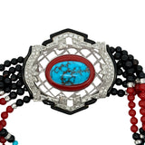NYC Designer David Webb Diamond, Coral, Onyx, Turquoise, Rock Crystal Platinum, 18K Yellow Gold Necklace