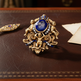 Austrian 1820 Georgian Blue Enamel and Rose Cut Diamond 18kt Yellow Gold Pendant/Brooch