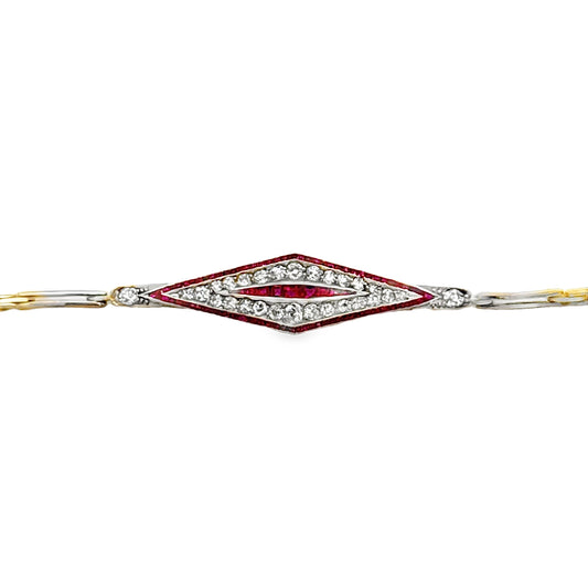 Art Deco Diamond and Ruby Platinum and 18K Yellow Gold Bracelet