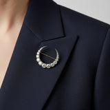 Victorian Crescent Moon Diamond Platinum/18K Yellow Gold Brooch