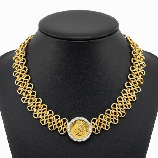 1910 Ten Dollar Coin and Diamond Link 14K Yellow/White Gold Necklace