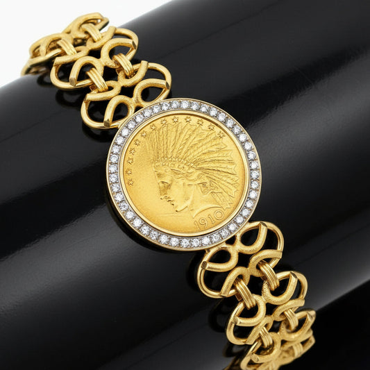 1910 Ten Dollar Coin and Diamond Link 14K Yellow/White Gold Necklace