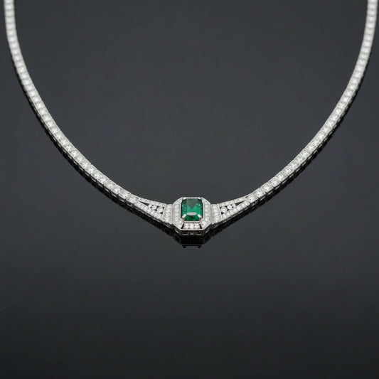 Columbian Emerald and Diamond 14K White Gold necklace