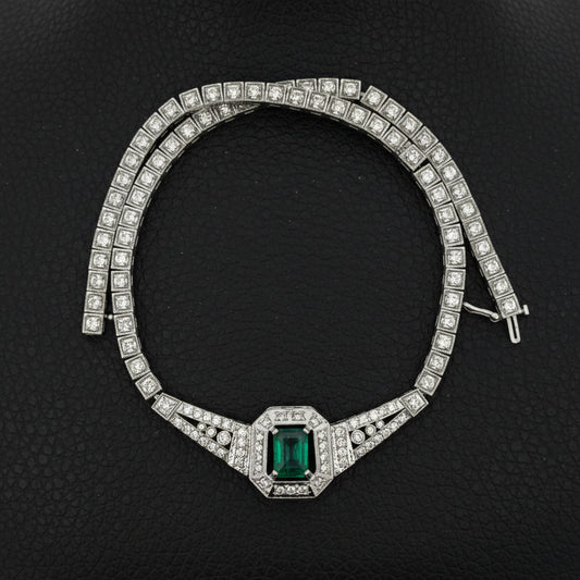 Columbian Emerald and Diamond 14K White Gold necklace