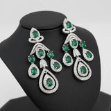 Estate Emerald and Diamond 18K White Gold Necklace and Earring Set