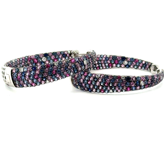 Roberto Coin Animalier Multi Color Sapphire and Diamond Hoop Earring