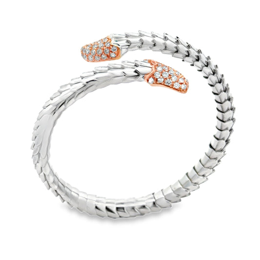 Roberto Coin Snake Diamond Flexible Bracelet 18K White and Rose Gold
