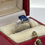 Fine Sapphire & Diamond Platinum and 18Kt White Gold Ring (GIA)