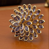 Tanzanite and Diamond Flower 14K Yellow Gold Ring