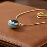 Custom Made Opal and Diamond 14K Yellow Gold Necklace