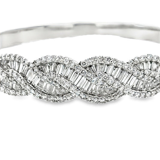 Designer 7.80cttw. Diamond 18K White Gold Bangle