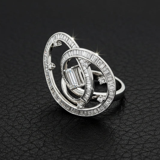 Designer Diamond Swirl 18K White Gold Ring
