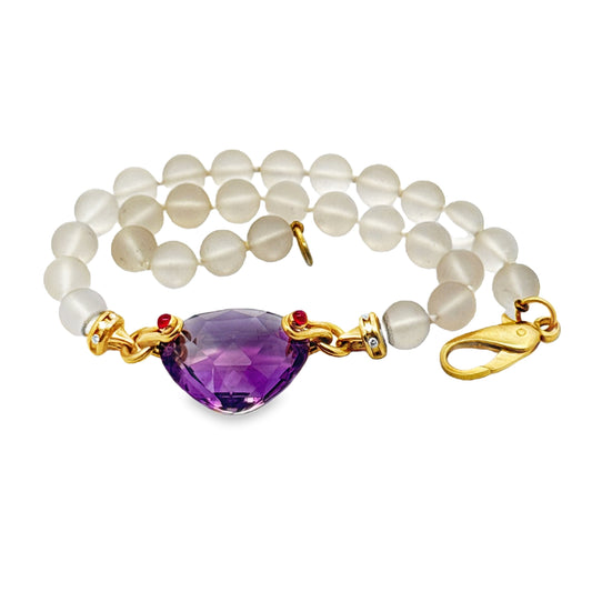 Italian Diamond, Ruby, Amethyst, Rock Crystal 18K Yellow Gold Necklace