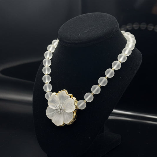 Designer Italian Roberto Paolini Diamonds and Rock Crystal 18Kt Yellow Gold Necklace