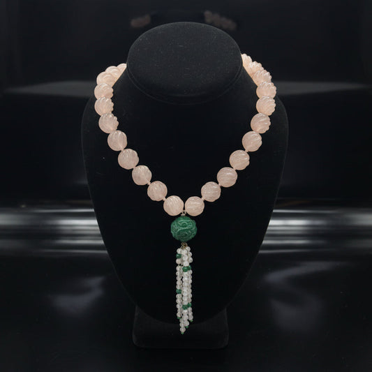 1025 cttw Carved Kunzite Necklace
