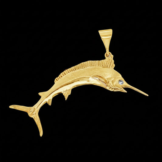 "The Marlin" Diamond and 14Kt Yellow Gold Pendant