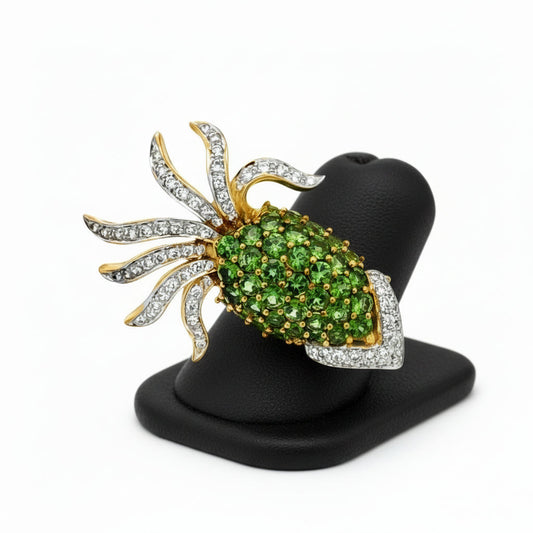 "The Squid" Tsavorite and Diamond 18K Yellow Gold Brooch