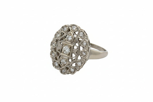 Estate Diamond 14K White Gold Filigree Ring 15431
