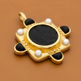 Designer Elizabeth Locke 18K Yellow Gold Onyx and Pearl Pendant/Brooch