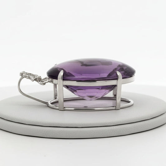 Custom Made 58.41ct Amethyst and Diamond 18K White Gold Pendant