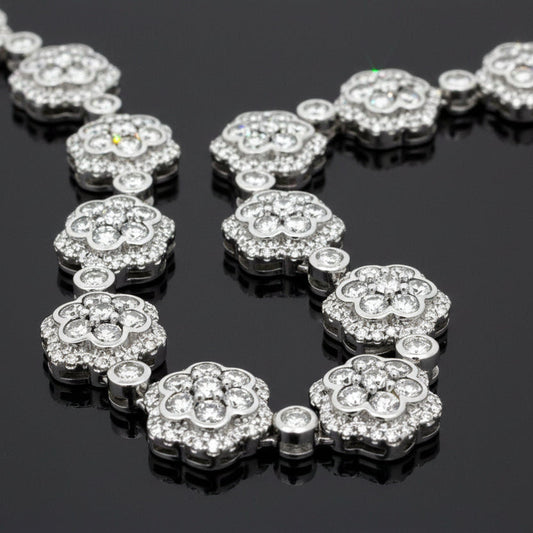 Designer AV 8.46cttw Diamond 14Kt White Gold Floral Necklace