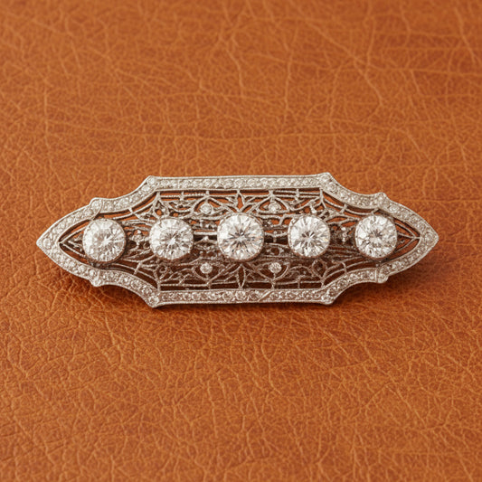 Art Deco 2.50cttw Old Mine Cut Filigree Platinum and 14K Yellow Gold Brooch