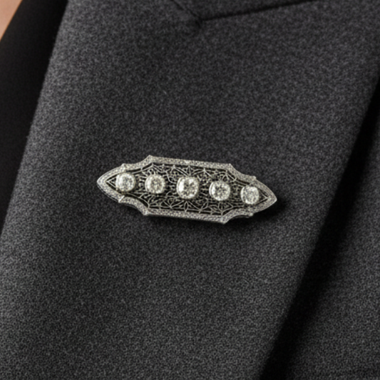 Art Deco 2.50cttw Old Mine Cut Filigree Platinum and 14K Yellow Gold Brooch