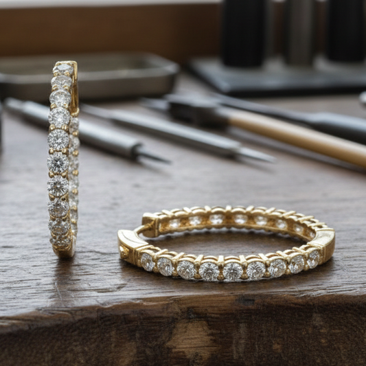 Diamond Hoop Earrings 7.00cttw 14K Yellow Gold