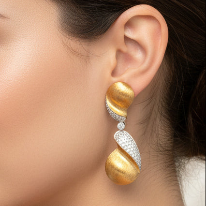 Designer AKMS 3.17cttw Diamond and 18k White and Yellow Gold Dangle Earrings