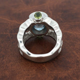 Designer K.C. 7.00ct Aquamarina and Peridot 18k White Gold Ring