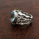 Designer K.C. 7.00ct Aquamarina and Peridot 18k White Gold Ring