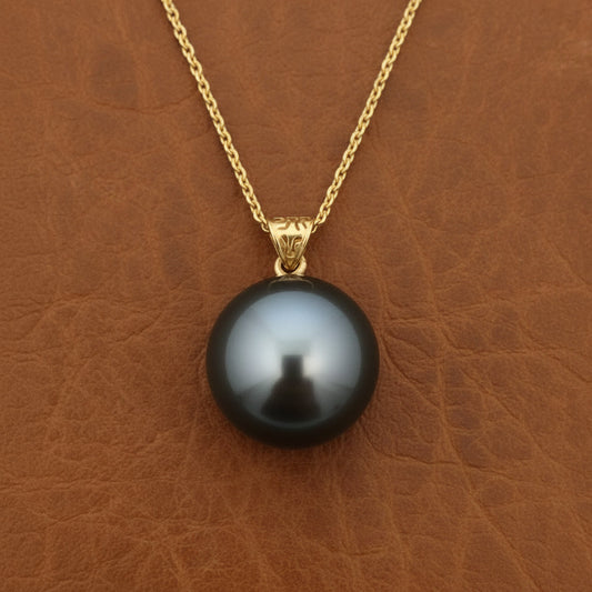 Designer Asseal 15.26mm Tahitian Pearl and 14kt Yellow Gold Necklace