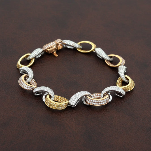Designer Natural Fancy Light Pink, Natural Vivid Yellow and White 7.50cttw Diamond 18k TriColor Bracelet