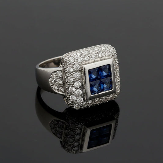 Modern Designer Fine Sapphire and Diamond Platinum Ring