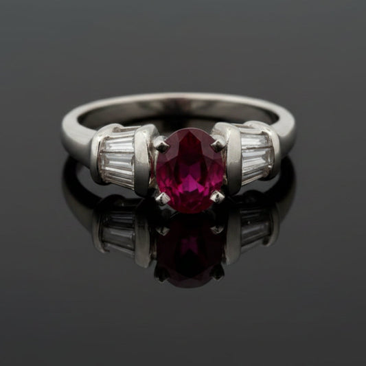 Modern Ruby and Diamond Platinum Ring