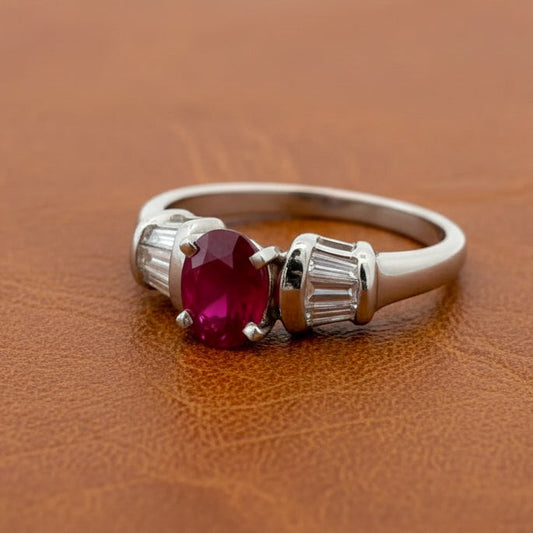 Modern Ruby and Diamond Platinum Ring