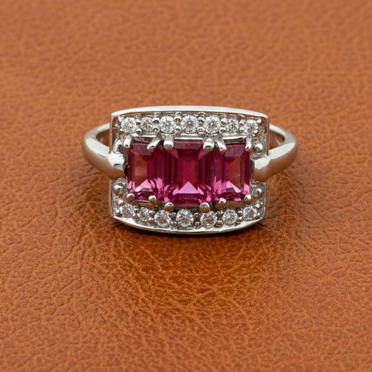Modern Tourmaline and Diamond 14Kt White Gold RIng