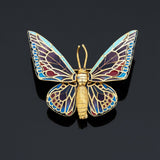 Mid Century 1950's "Plique A Jour" 18Kt Yellow Gold Articulating Wings Butterfly Brooch