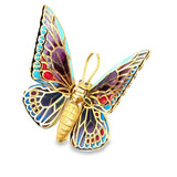 Mid Century 1950's "Plique A Jour" 18Kt Yellow Gold Articulating Wings Butterfly Brooch