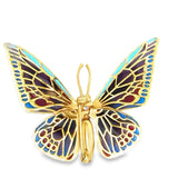 Mid Century 1950's "Plique A Jour" 18Kt Yellow Gold Articulating Wings Butterfly Brooch