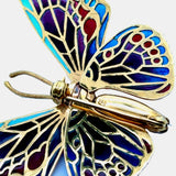 Mid Century 1950's "Plique A Jour" 18Kt Yellow Gold Articulating Wings Butterfly Brooch